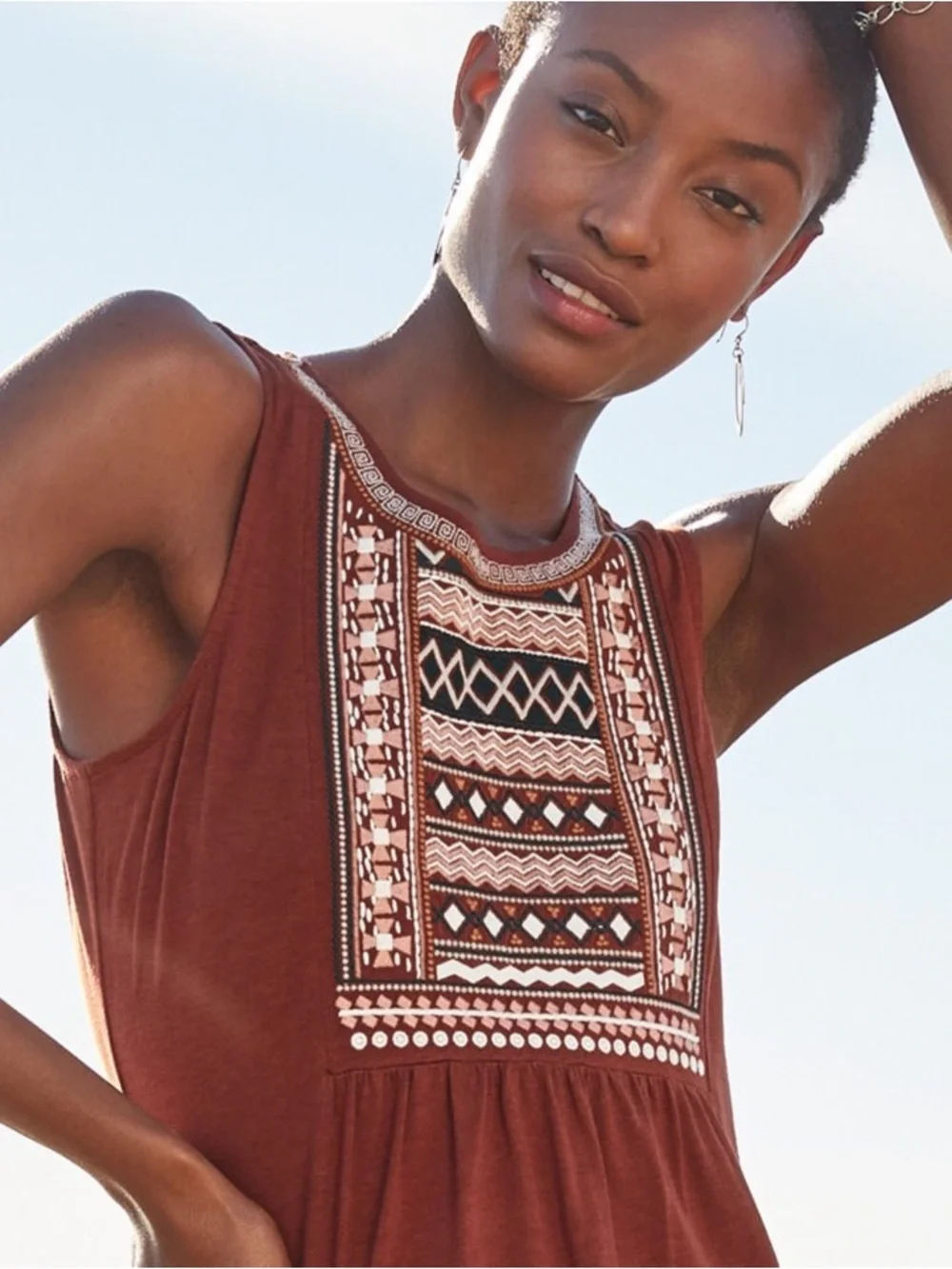 Garnet Hill Boho Embroidered‎ Organic Cotton Knit Dress